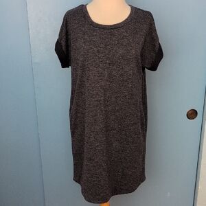 Adrienne Vittadini Heathered Short-Sleeve T-shirt Tunic Dress in Charcoal Size L